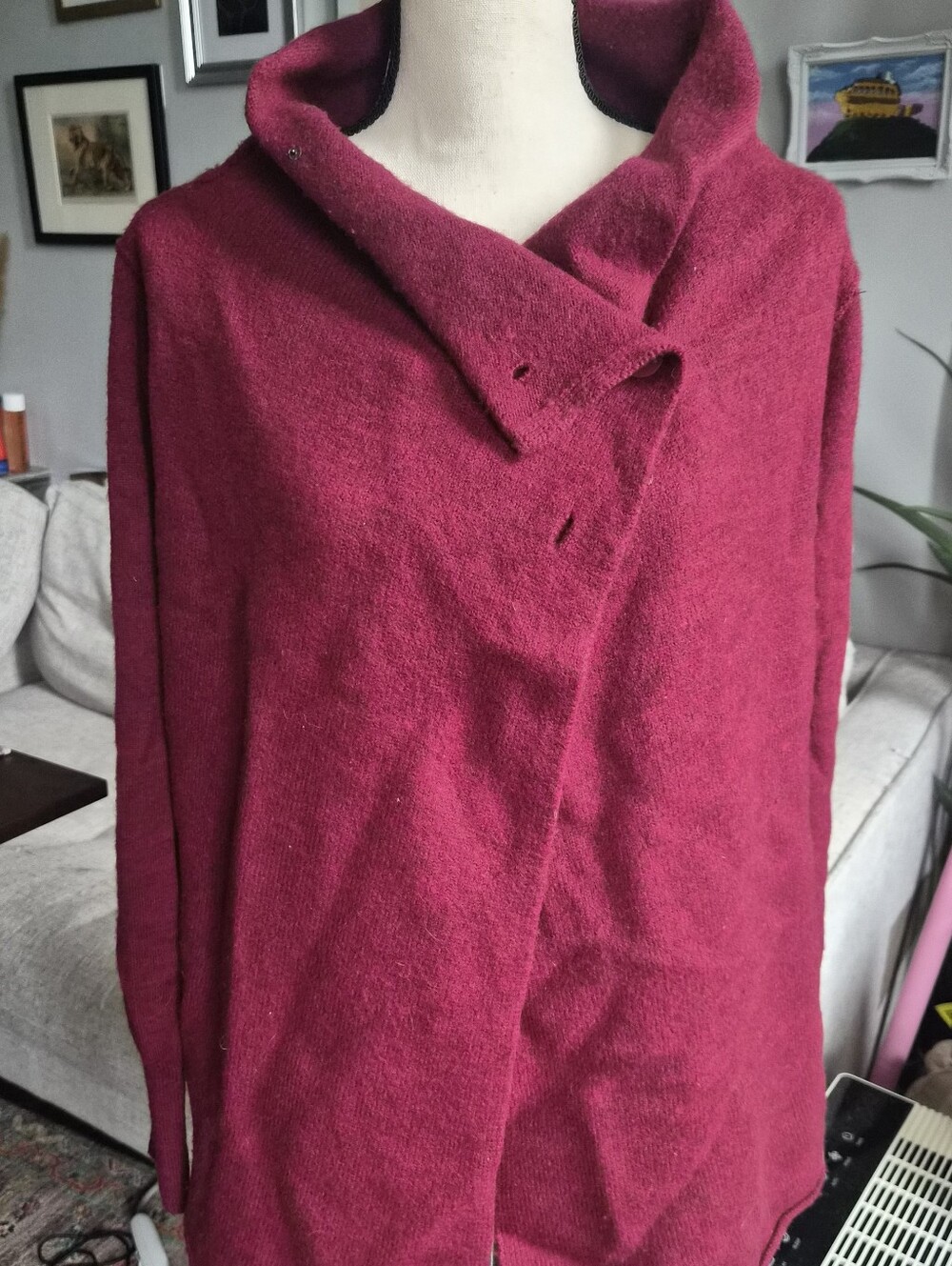 Eileen Fisher Red 100% Merino Wool Wrap Shawl Sweater Wrap Cape, Medium